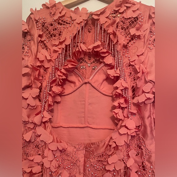 ASOS LUXE 3D floral embellished eyelet mini dress with faux feather trim - Picture 6 of 13